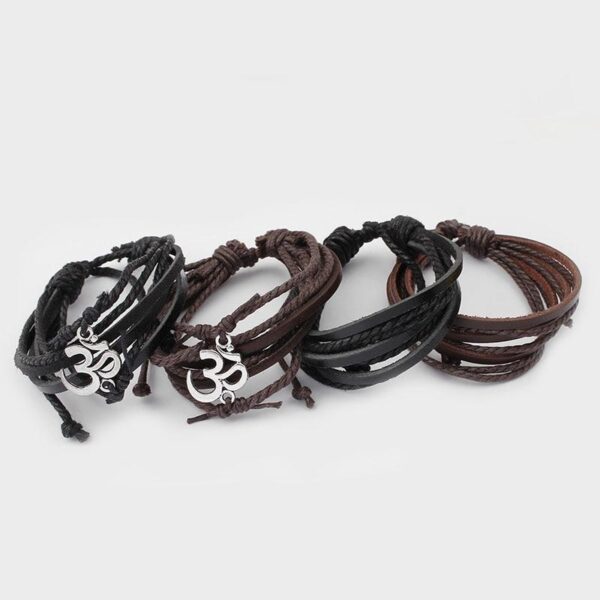 Adjustable Leather OM Bracelet Tibetan Mantra Unisex Bracelet - Image 2