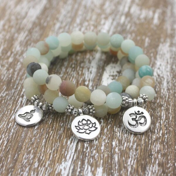 Matte Frosted Amazonite Buddha Beaded Bracelet Bangle Bracelet