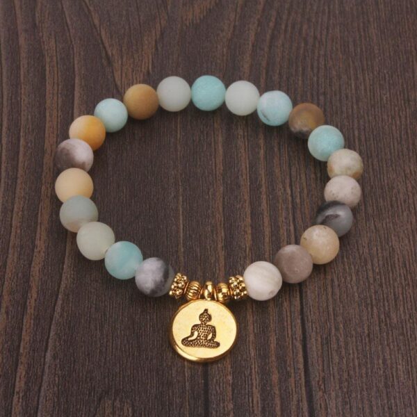 Matte Frosted Amazonite Buddha Beaded Bracelet Bangle Bracelet - Image 4