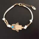 Leather Evil Eye Bracelet Women Hand of Fatima Hamsa Protection Bracelet