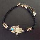 Leather Evil Eye Bracelet Women Hand of Fatima Hamsa Protection Bracelet