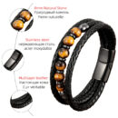 Multilayer Round Stone Leather Bracelets Tiger Eye Hematite Bracelets