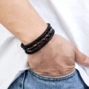 Multilayer Round Stone Leather Bracelets Tiger Eye Hematite Bracelets