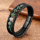 Multilayer Round Stone Leather Bracelets Tiger Eye Hematite Bracelets