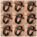 Multilayer Round Stone Leather Bracelets Tiger Eye Hematite Bracelets