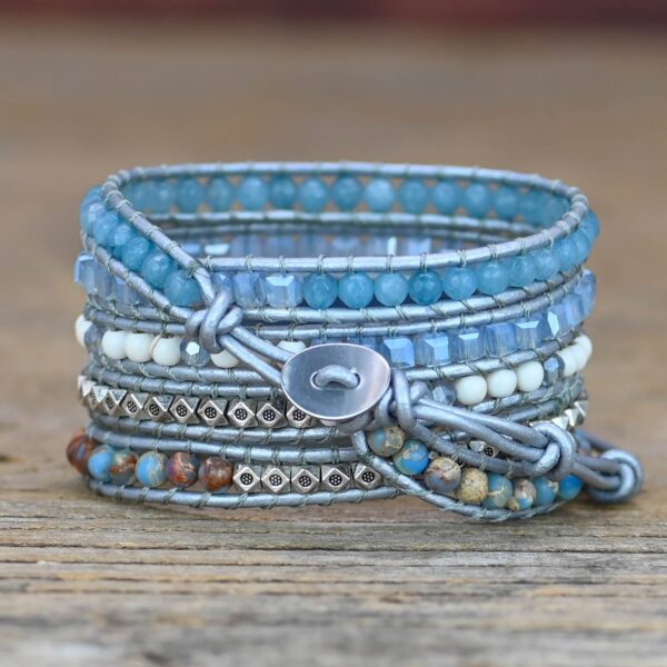 Agate Stone Braided Leather Rope Bracelet Turquoise Gemstone Bead Bracelet - Image 3