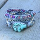 Agate Stone Braided Leather Rope Bracelet Turquoise Gemstone Bead Bracelet