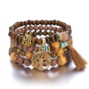 Boho Charm Wood Beaded Bracelet Wooden Bead Bracelet