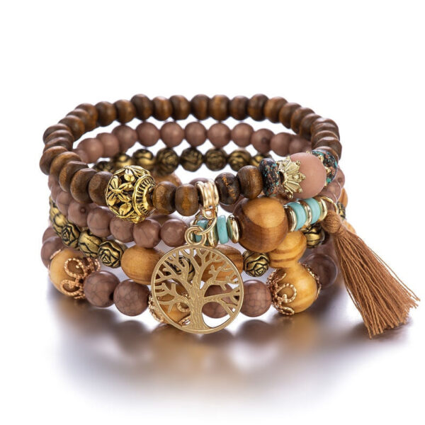 Boho Charm Wood Beaded Bracelet Wooden Bead Bracelet - Image 3