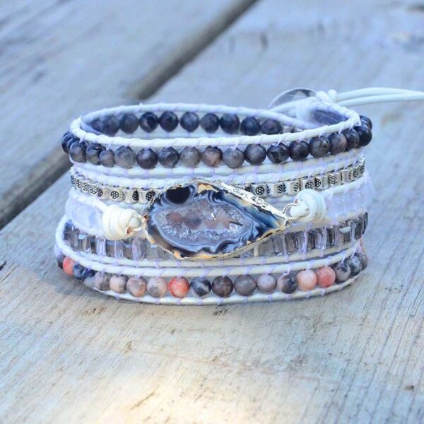 Natural Stones Labradorite Druzy Crystal Woven Bracelet Lucky Leather Wrap Bracelet - Image 3