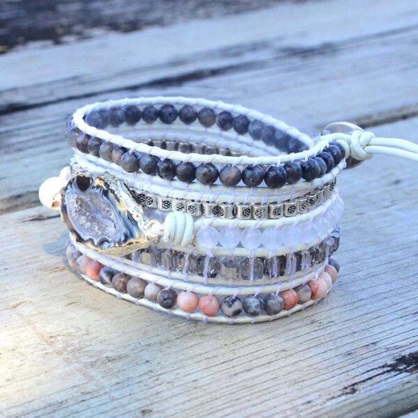 Natural Stones Labradorite Druzy Crystal Woven Bracelet Lucky Leather Wrap Bracelet - Image 2