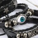 Evil Eye Braided Bracelet Set Lucky Beads Leather 5pcs Bracelet