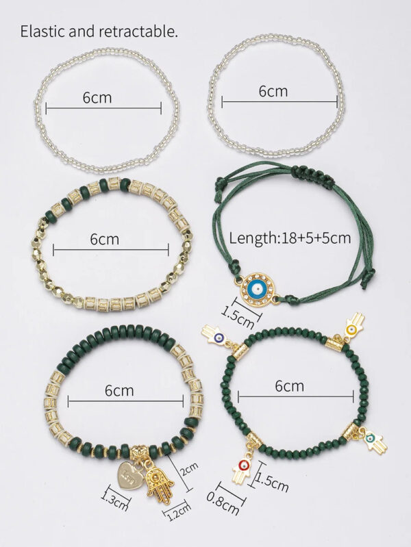 Evil Eye Bracelet Set Hamsa Charm Beaded Rope Women 6pcs Bracelet - Image 2