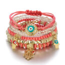 Evil Eye Bracelet Set Hamsa Charm Beaded Rope Women 6pcs Bracelet