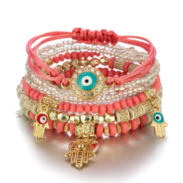 Evil Eye Bracelet Set Hamsa Charm Beaded Rope Women 6pcs Bracelet - Image 4