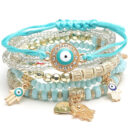 Evil Eye Bracelet Set Hamsa Charm Beaded Rope Women 6pcs Bracelet