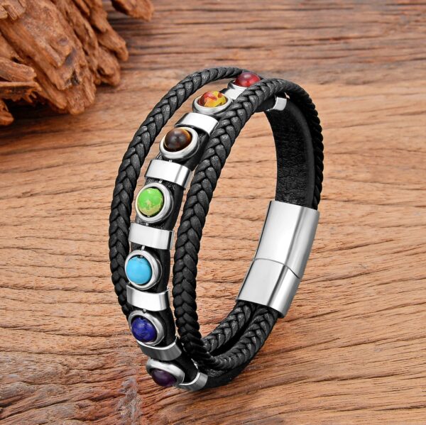 Bohemian Ethnic Chakra Bracelet Bangle Men Women Multi-Layer Braided Leather Jewelry - Image 3