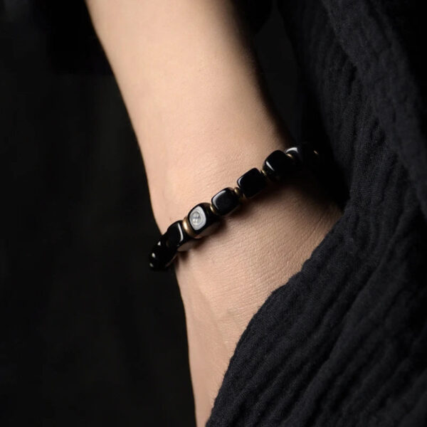 Black Obsidian Bangle Antique Copper Unisex Bracelet Trendy Design - Image 3