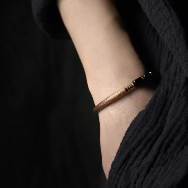 Black Obsidian Bangle Antique Copper Unisex Bracelet Trendy Design - Image 4