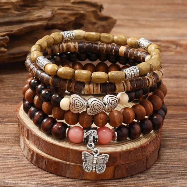 Ethnic Wood Bead Buddha Bracelet Set Lucky Handmade Jewelry Unisex - Image 3