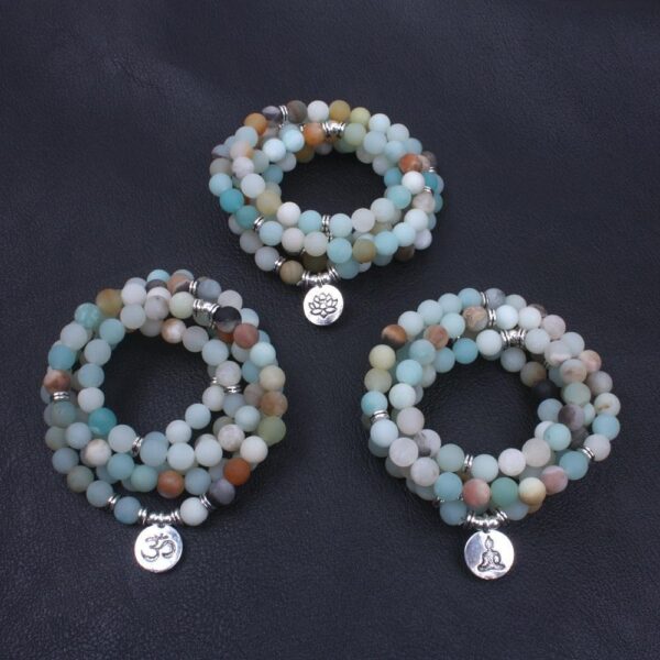 Matte Frosted Amazonite Beads Lotus OM Bracelet Charm Beaded Yoga Buddha Bracelet - Image 11