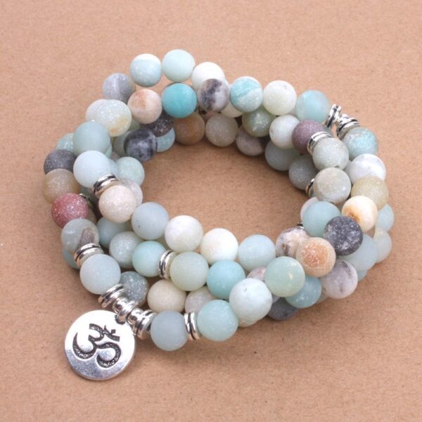 Matte Frosted Amazonite Beads Lotus OM Bracelet Charm Beaded Yoga Buddha Bracelet - Image 2