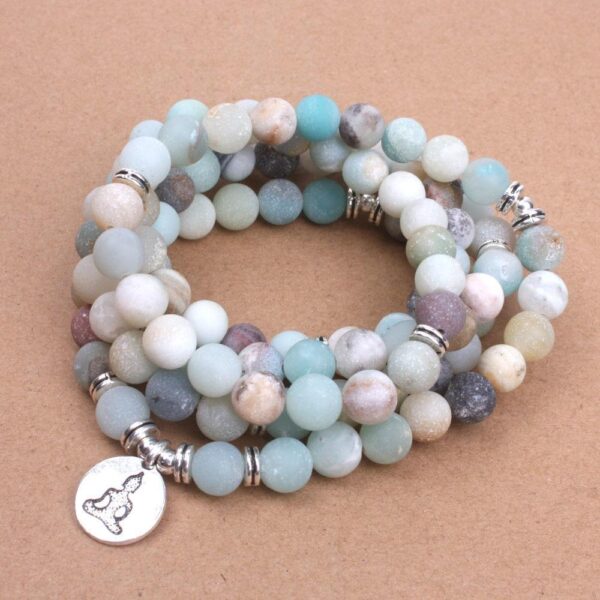 Matte Frosted Amazonite Beads Lotus OM Bracelet Charm Beaded Yoga Buddha Bracelet - Image 3