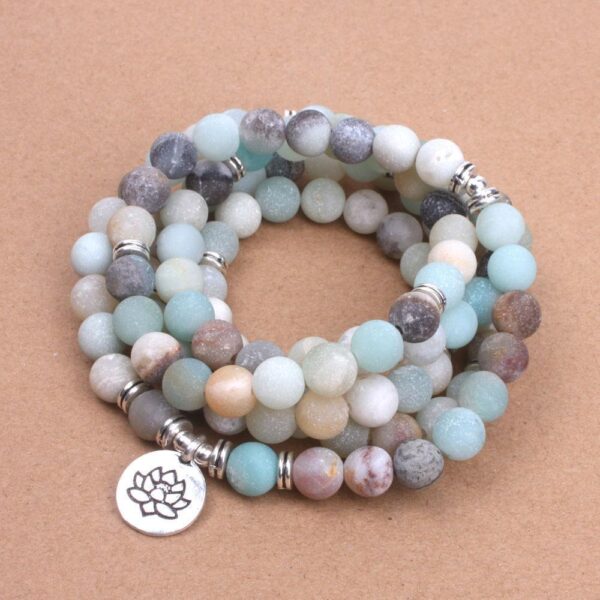 Matte Frosted Amazonite Beads Lotus OM Bracelet Charm Beaded Yoga Buddha Bracelet - Image 13