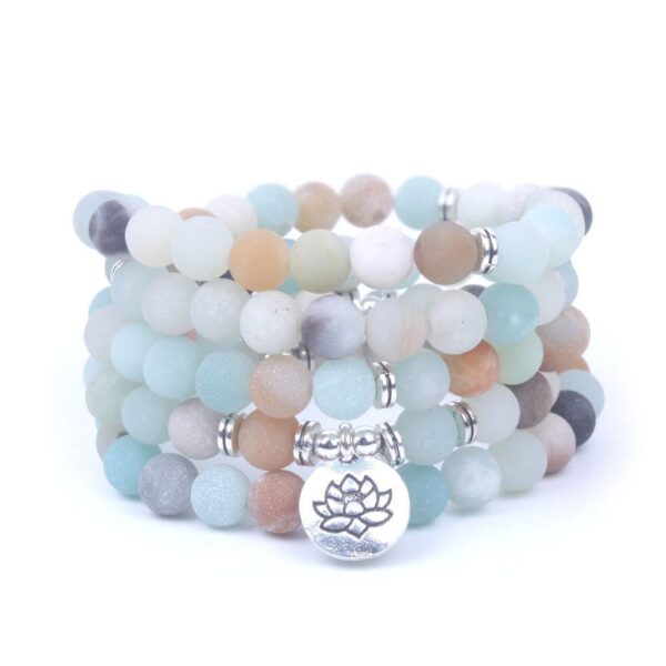 Matte Frosted Amazonite Beads Lotus OM Bracelet Charm Beaded Yoga Buddha Bracelet - Image 6