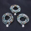 Matte Frosted Amazonite Beads Lotus OM Bracelet Charm Beaded Yoga Buddha Bracelet