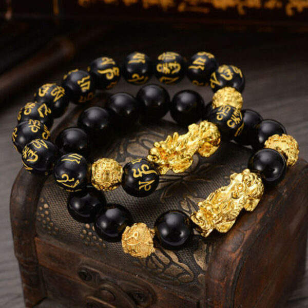 Feng Shui Wealth Black Beads Bracelet Lucky Charm Obsidian Pi Yao Bracelets - Image 11