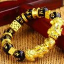 Feng Shui Wealth Black Beads Bracelet Lucky Charm Obsidian Pi Yao Bracelets