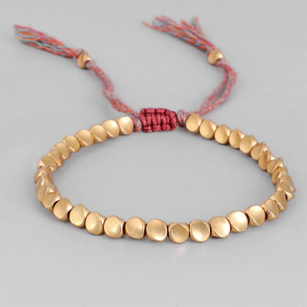 Tibetan Buddhist Braided Copper Beads Lucky Bracelet Sliding Knot Spiritual Mantra Bracelet - Image 2