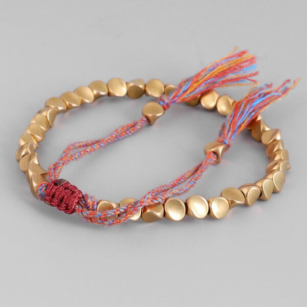 Tibetan Buddhist Braided Copper Beads Lucky Bracelet Sliding Knot Spiritual Mantra Bracelet - Image 3