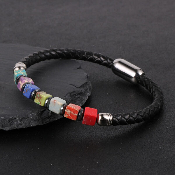 ?7 Chakra Cubic Beads Bracelet Healing Stone Charm Bangle Bracelet Unisex Silver Gold - Image 2