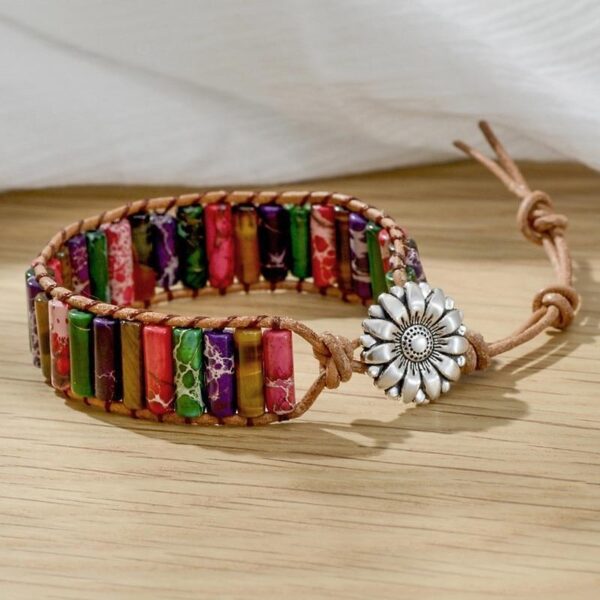 7 Chakra Natural Stone Leather Wrap Bracelets Spiritual Bracelets - Image 3