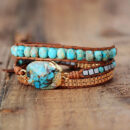 Turquoise Hand-Woven Multilayer Leather Wrap Bracelet Natural Stones Handmade Bracelet