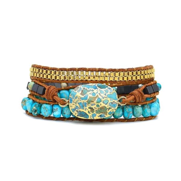 Turquoise Hand-Woven Multilayer Leather Wrap Bracelet Natural Stones Handmade Bracelet - Image 2