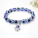 Blue Evil Eye Hamsa Hand Fatima Bracelet Lucky Charm Stone Bracelet