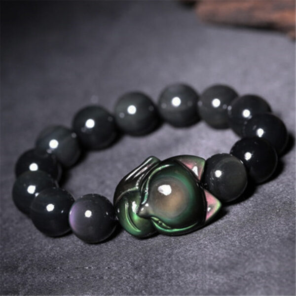 Feng Shui Small Fox Fairy Bracelet Black Obsidian Beads Lucky Protector - Image 3