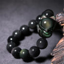 Feng Shui Small Fox Fairy Bracelet Black Obsidian Beads Lucky Protector