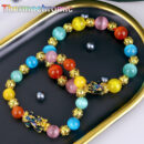 Thermochromic Feng Shui Pi Xiu Bracelet Crystals Beads Lucky Charm Gold Dragon Pixiu Bracelet