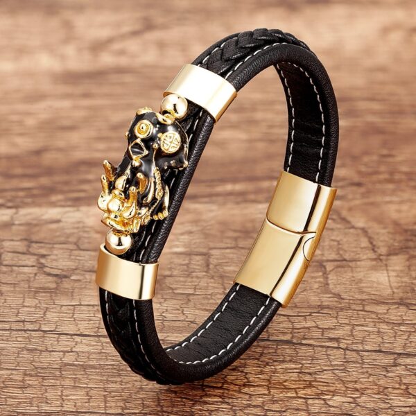 Pi Xiu Guardian Bracelet Lucky Gold Pixiu Charm Leather Men Women