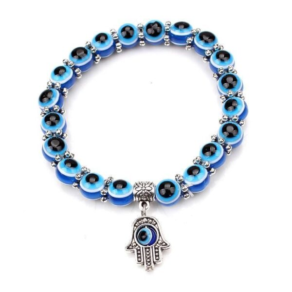 Blue Evil Eye Hamsa Hand Fatima Bracelet Lucky Charm Stone Bracelet - Image 9