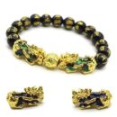 Feng Shui Pixiu Obsidian Gold Plating Pi Xiu Bracelet Beads Lucky Charm Dragon Bracelet