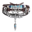 Tibetan Stone Feather Bracelet Leatherette Luck Bead Charms Bracelet