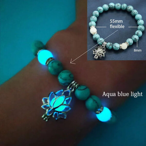 Natural Stone Bracelet Charm Lotus Turquoise Beads Glow in the Dark Bracelet - Image 2