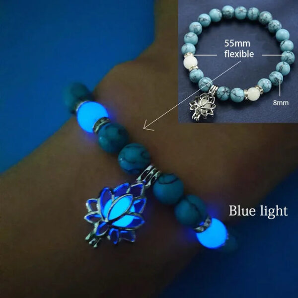 Natural Stone Bracelet Charm Lotus Turquoise Beads Glow in the Dark Bracelet - Image 3