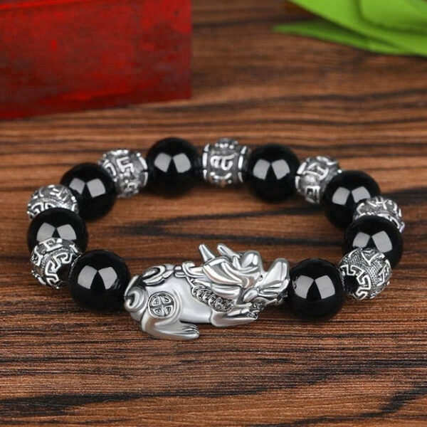 Black Obsidian Wealth Pixiu Bead Bracelet Pi Yao Luck Dragon Pi Xiu Piyao Beaded Elastic Band