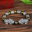 Black Obsidian Wealth Pixiu Bead Bracelet Pi Yao Luck Dragon Pi Xiu Piyao Beaded Elastic Band